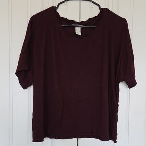 H&M Basics Deep Burgundy Flowy Drop Sleeve Top